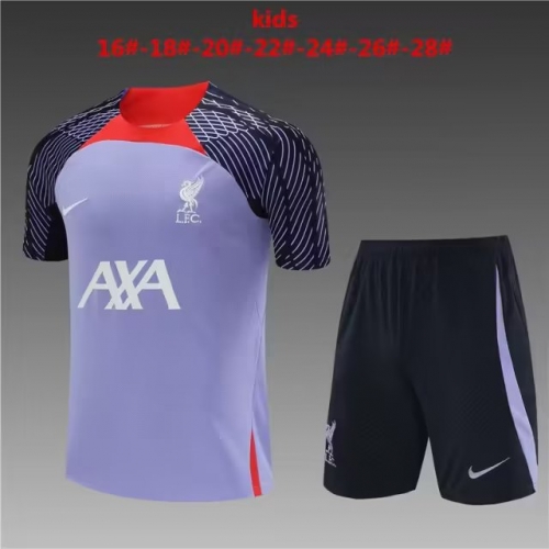 Kids 2023/24 Liverpool Purple & Black Shorts-Sleeve Kids/Youth Soccer Tracksuit Uniform-801
