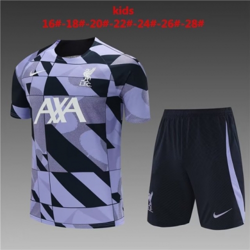Kids 2023/24 Liverpool Purple Shorts-Sleeve Kids/Youth Soccer Tracksuit Uniform-801