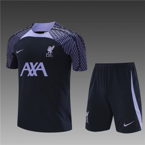 2023/24 Liverpool Black Shorts-Sleeve Soccer Tracksuit Uniform-801