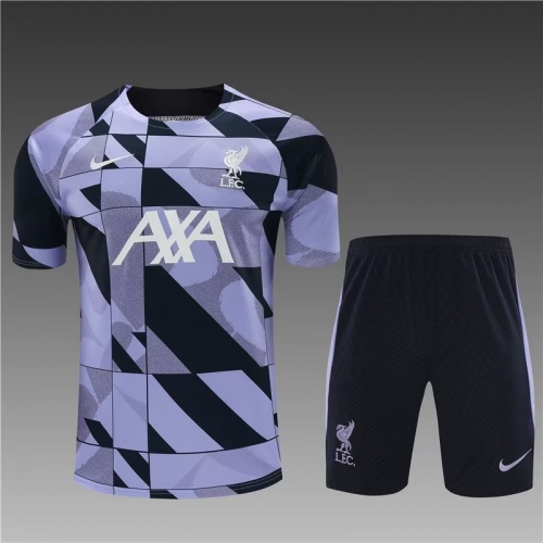 2023/24 Liverpool Purple Shorts-Sleeve Soccer Tracksuit Uniform-801