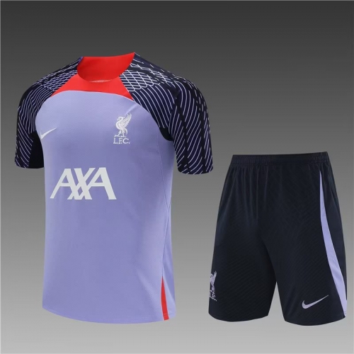 2023/24 Liverpool Black & Purple Shorts-Sleeve Soccer Tracksuit Uniform-801