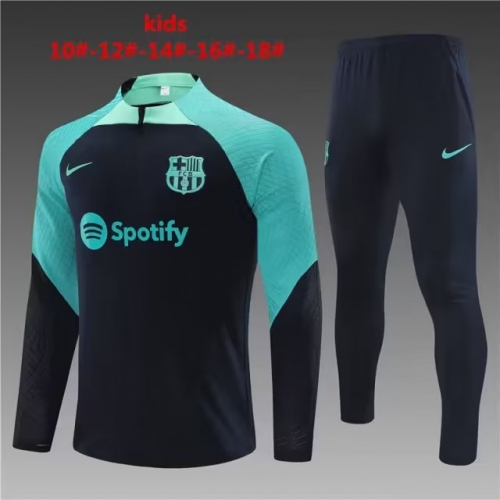 2023/24 Barcelona Black & Green Kids/Youth Thailand Soccer Tracksuit Uniform-801