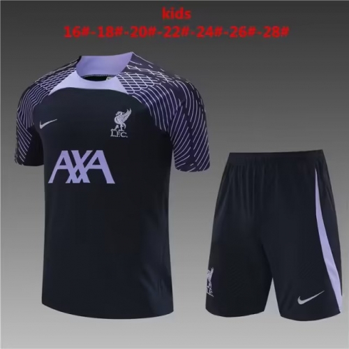 Kids 2023/24 Liverpool Black Shorts-Sleeve Kids/Youth Soccer Tracksuit Uniform-801
