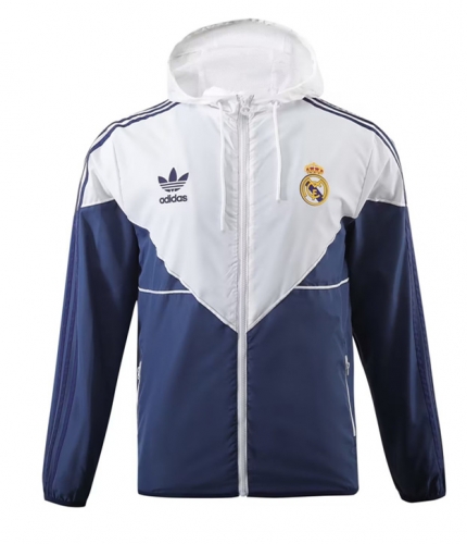 2023/24 Real Madrid Blue & White Thailand Soccer Windbreaker With Hat-LH