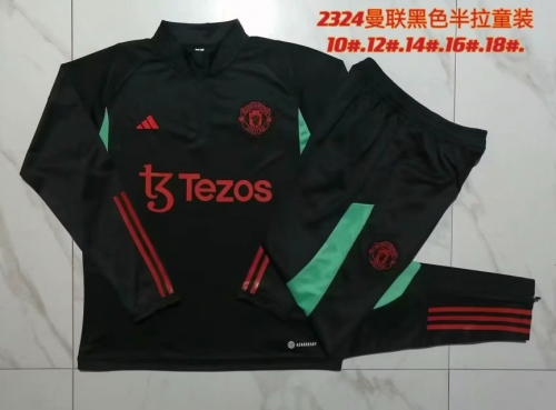 Kids 2023/24 Manchester United Black Kids/Youth Thailand Tracksuit Uniform-815