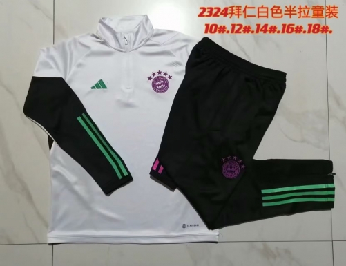2023/24 Bayern München White Kids/Youth Soccer Tracksuit Uniform-815
