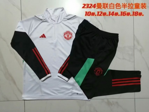 Kids 2023/24 Manchester United White Kids/Youth Thailand Tracksuit Uniform-815