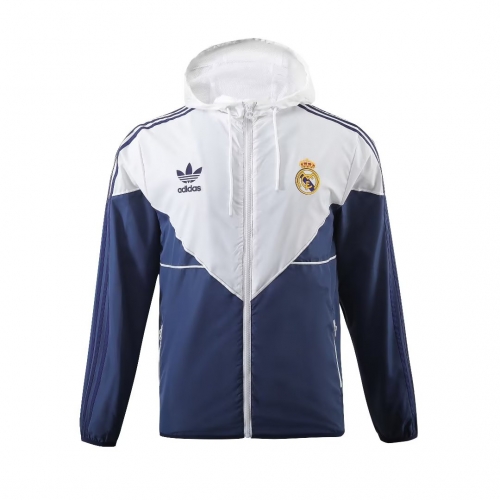 2023/24 Real Madrid Blue & White Thailand Soccer Windbreaker With Hat-703