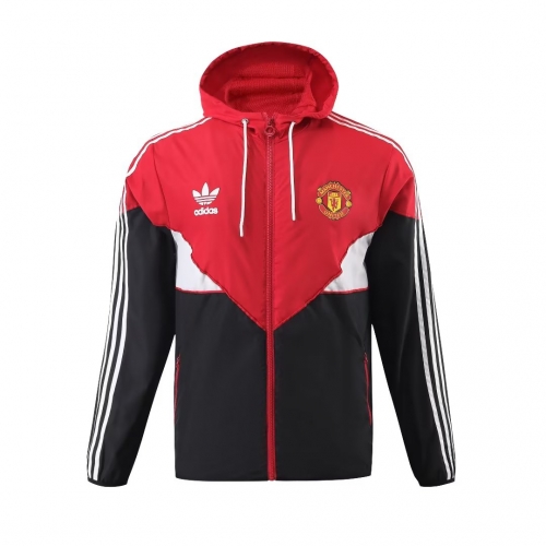 2023/24 Manchester United Red & Black Thailand Soccer Windbreaker With Hat-703