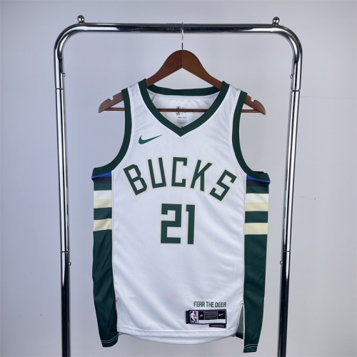 2023 Season NBA Milwaukee Bucks Home White #21 Jersey-311