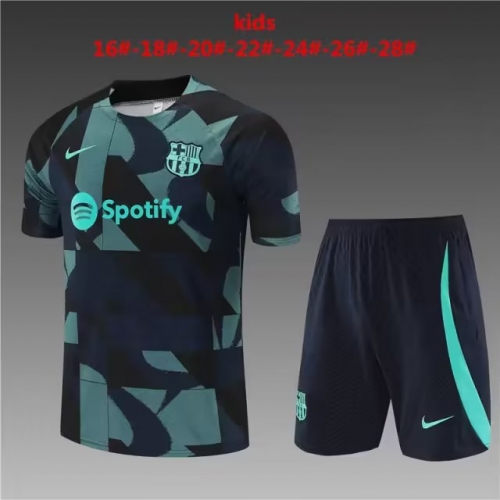 Kids 2023/24 Barcelona Blue Black Shorts-Sleeve Kids/Youth Thailand Soccer Tracksuit Uniform-801