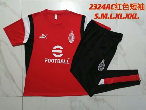 2023/24 AC milan Red Shorts-Sleeve Tracksuit Uniform-815