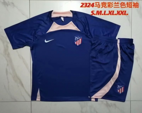 2023-24 Atletico Madrid Royal Blue Shorts-sleeve Thailand Soccer Tracksuit Uniform-815