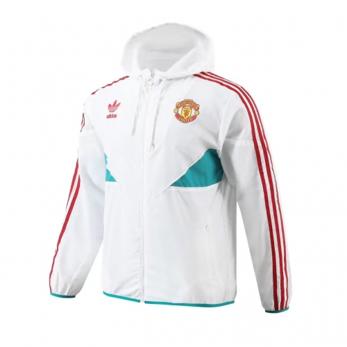 2023/24 Manchester United White Thailand Soccer Windbreaker With Hat-703