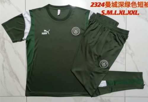 2023/24 Manchester City Dark Green Shorts-Sleeve Thailand Tracksuit Uniform-815