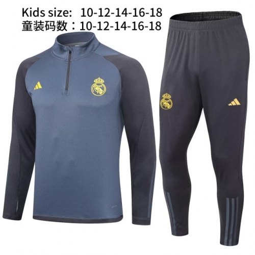 2023/24 Real Madrid Gray Kids/Youth Soccer Tracksuit Uniform-411