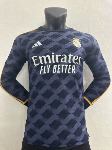 Player Version 2023/24 Real Madrid Away Blue LS Thailand Soccer Jersey AAA-16
