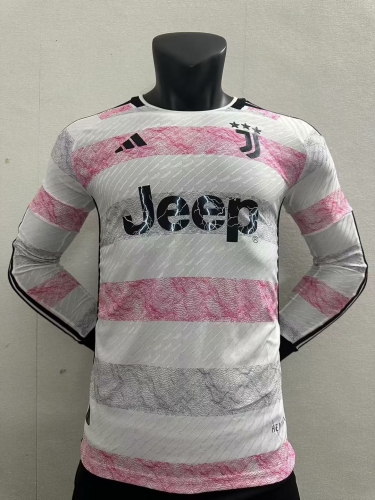 Player Version 2023/24 Juventus Away Pink & White LS Thailand LS Soccer Jersey AAA-16