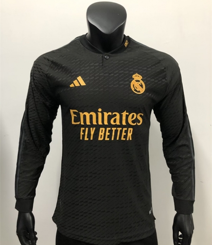 Player Version 2023/24 Real Madrid 2nd Away Black LS Thailand Soccer Jersey AAA-210/16