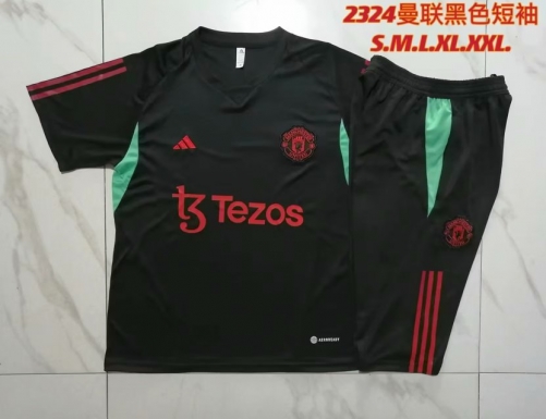 2023/24 Manchester United Black Shorts-Sleeve Thailand Tracksuit Uniform-815