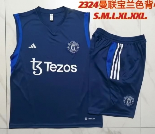 2023/24 Manchester United Royal Blue Shorts-Sleeve Thailand Tracksuit Uniform-815