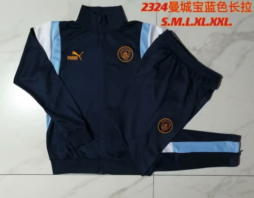 2023/24 Manchester City Royal Blue With Gold Logo Soccer Jacket Uniform-815