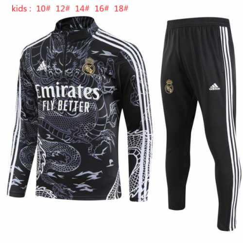 2023/24 Special Versio Real Madrid Back & Gray Kids/Youth Soccer Tracksuit Uniform-GDP