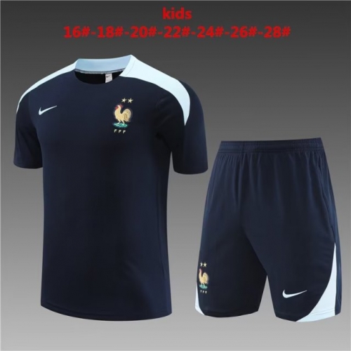 2023/24 France Royal Blue Shorts-Sleeve Youth/Kids Thailand Soccer Tracksuit Uniform-801
