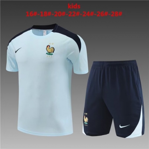 2023/24 France Light Blue Shorts-Sleeve Youth/Kids Thailand Soccer Tracksuit Uniform-801