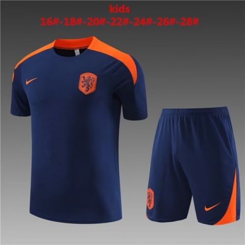 2023/24 Netherlands Royal Blue Shorts-Sleeve Youth/Kids Thailand Soccer Tracksuit Uniform-801