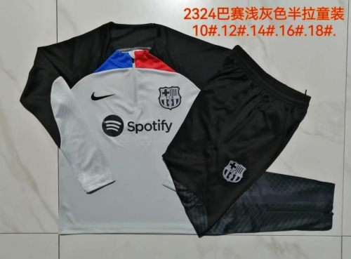 2023/24 Barcelona Light Gray Kids/Youth Thailand Soccer Tracksuit Uniform-815