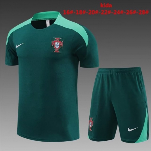 2023/24 Portugal Green Shorts-Sleeve Kids/Youth Thailand Soccer Tracksuit Uniform-801