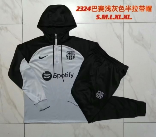 2023/24 Barcelona Light Gray Thailand Soccer Tracksuit Uniform Hoodies-815