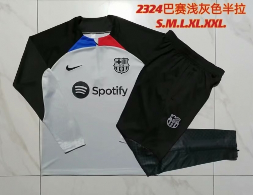 2023/24 Barcelona Light Gray With Red Collar Thailand Soccer Tracksuit Uniform-815