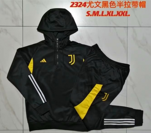 2023/24 Juventus FC Black Thailand Soccer Tracksuit Uniform With Hat-815