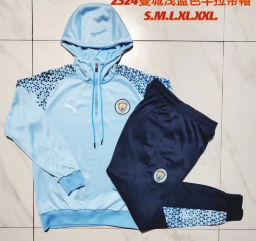 2023/24 Manchester City Blue Thailand Tracksuit Uniform With Hat-815