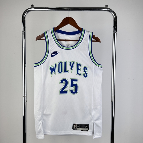 24 Season Retro Version NBA Minnesota Timberwolves White #25 Jersey-311