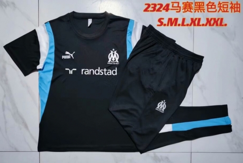 2023/24 Olympique de Marseille Black Shorts-Sleeve Thailand Soccer Tracksuit Unifrom-815