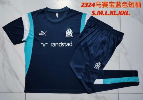 2023/24 Olympique de Marseille Royal Blue Shorts-Sleeve Thailand Soccer Tracksuit Unifrom-815