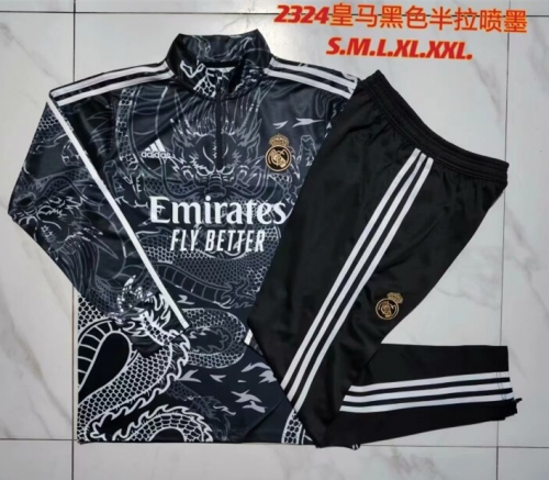 2023/24 Real Madrid Gray & Black Soccer Tracksuit Uniform-815