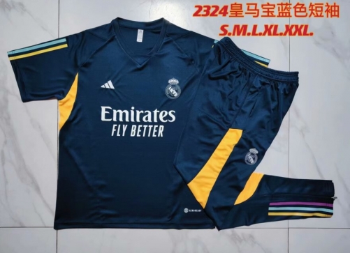 2023/24 Real Madrid Royal Blue Shorts-Sleeve Soccer Tracksuit Uniform-815