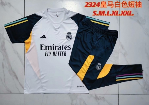 2023/24 Real Madrid White Shorts-Sleeve Soccer Tracksuit Uniform-815