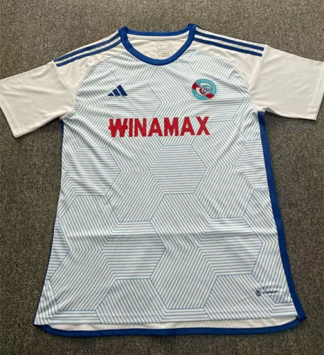 2023/24 RC Strasbourg Alsace Away White & Blue Thailand Soccer Jersey-1040