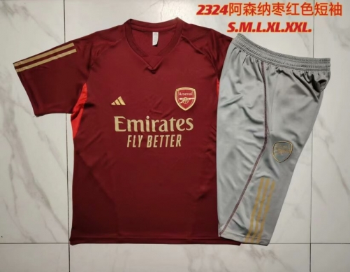 2023/24 Arsenal Maroon Shorts-Sleeve Soccer Tracksuit Uniform-815