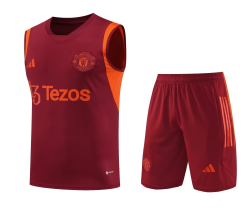 2023/24 Manchester United Maroon Thailand Soccer Training Vest Uniform-418
