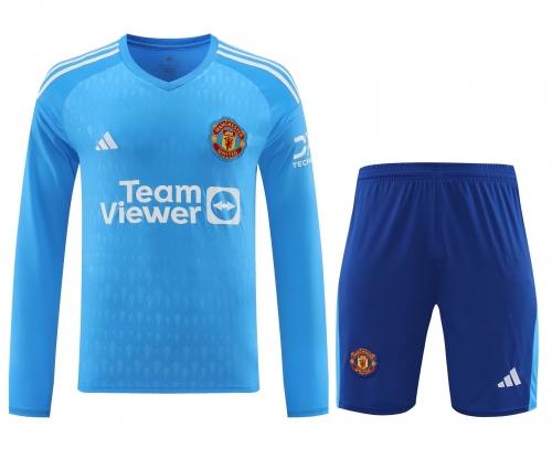 2023/24 Manchester United Goalkepeer Blue LS Thailand Soccer Uniform-418