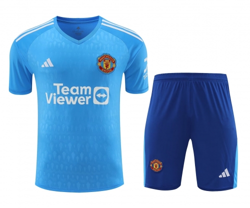 2023/24 Manchester United Goalkepeer Blue Thailand Soccer Uniform-418