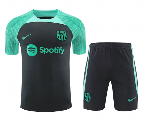 2023/24 Barcelona Black With Green Collar Thailand Soccer Training Uniform-418