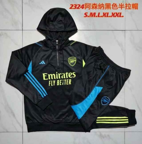 2023/24 Arsenal Black Thailand Soccer Uniform With Hat-815