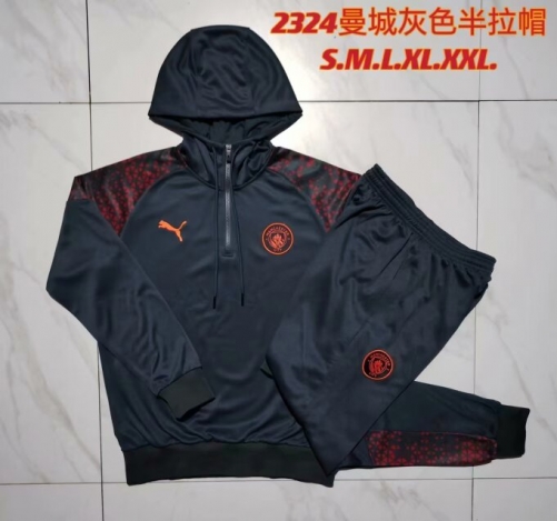 2023/24 Manchester City Gray Thailand Tracksuit Uniform With Hat-815